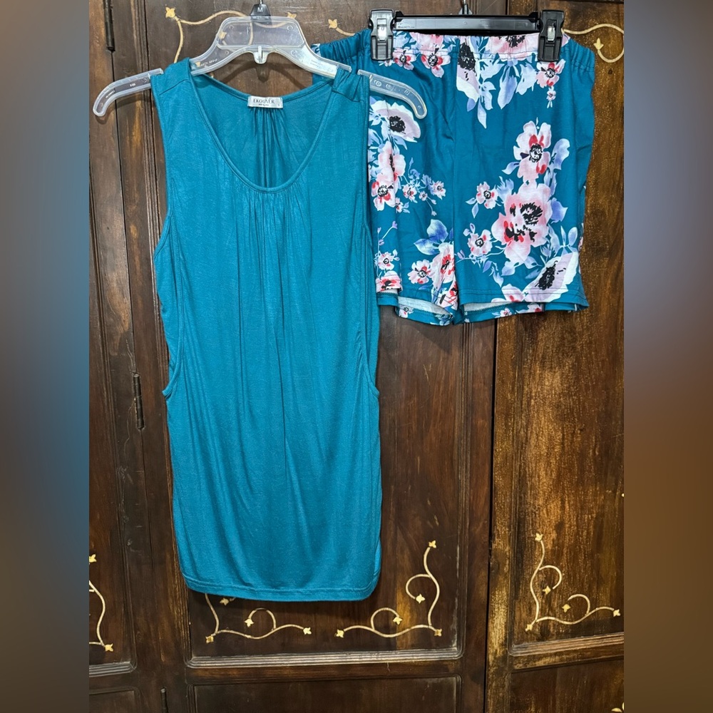 Teal Sleeveless Top Nursing Maternity Pajamas